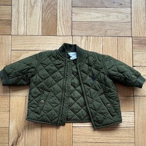 Ralph Lauren Green Puffer Jacket with Quilted Design and Zipper Closure